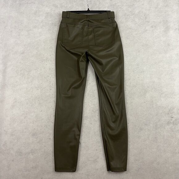 Zara Faux Leather Pants Womens Size Medium Olive Green Hi Rise Ankle Zip Legging - Picture 4 of 12